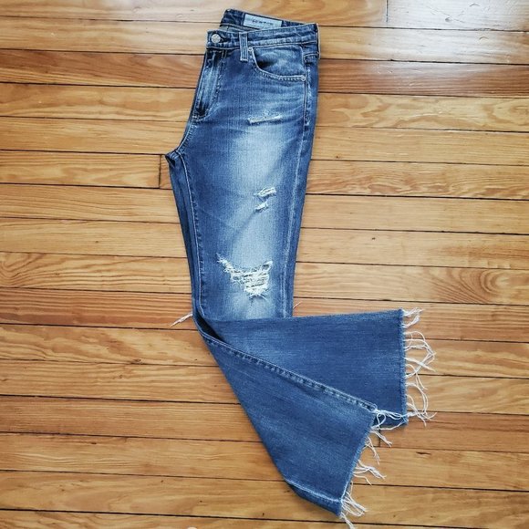 AG-ED Denim The Jodi Crop High Rise Slim Flare Crop Distressed Raw Hem Sz 26R - Picture 6 of 8